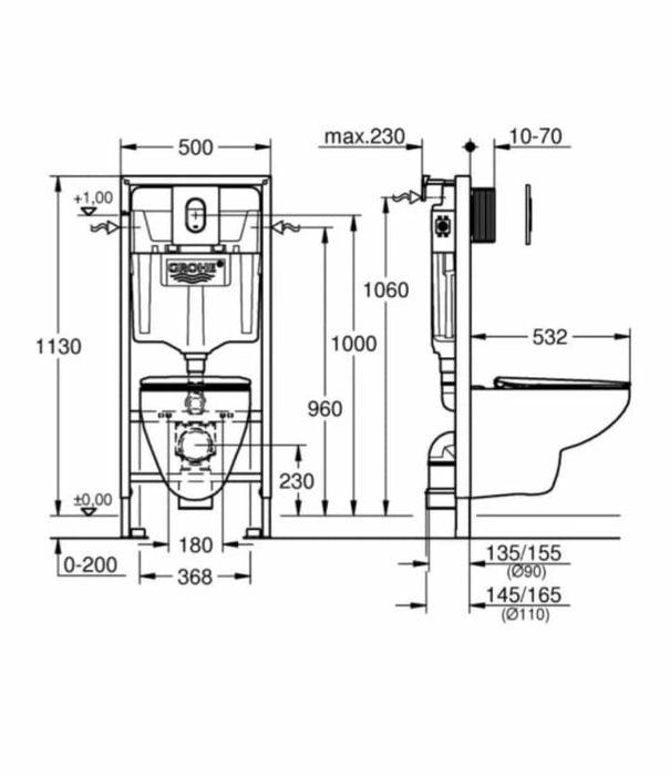 Инсталляция с подвесным унитазом GROHE