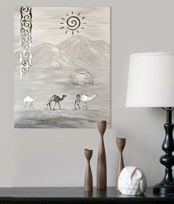 Картина НЕ печать. Барельеф. Верблюды,юрта