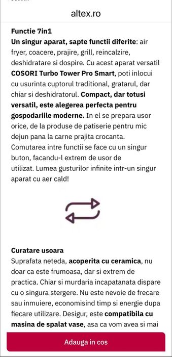 Airfryer Cosori Turbo Tower 10.8L Dual - sigilat