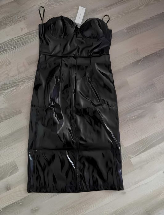 Нова черна лачена латексова дълга рокля "Shein" "Шейн" от лак размер M