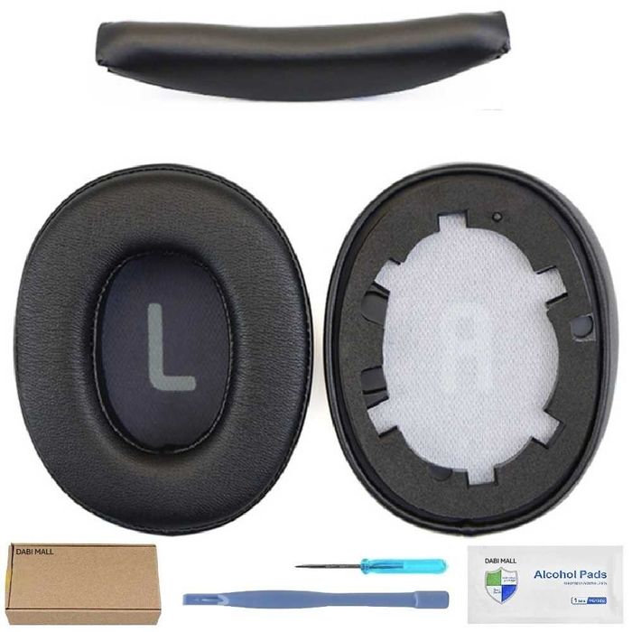 Set 2 bureti + Banda superioara pentru casti JBL Tune 770NC / 760BTNC / 750BTNC / 720BT / 710BT / 700BTNC - Negru, Spuma cu memorie, Piele ecologica