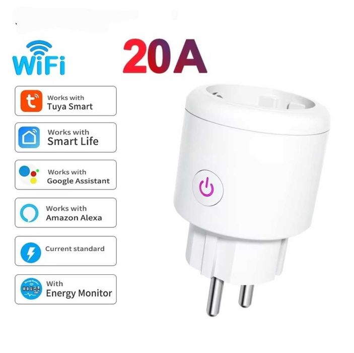 Smart Wifi контакт 20А, 4200W с електромер Tuya/Smartlife/Amazon Alexa