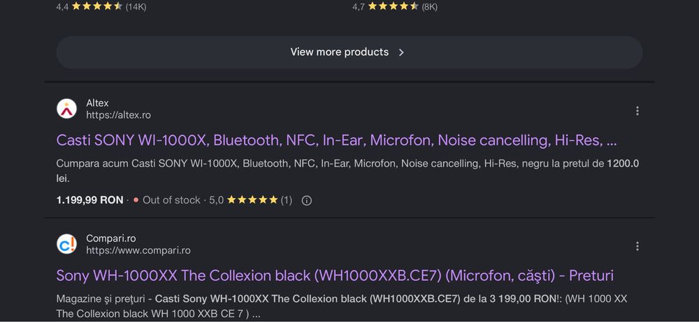 Casti SONY WI-1000X, Bluetooth, NFC, In-Ear, Microfon