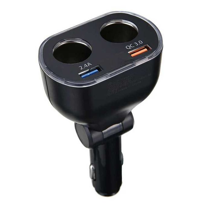Разклонител за запалка 12V/24V с волтметър, 2 гнезда и QC 3.0 USB
