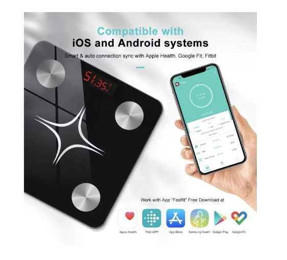 Cantar Electronic Inteligent De Baie Cu Aplicatie Smart, Ecran Digital