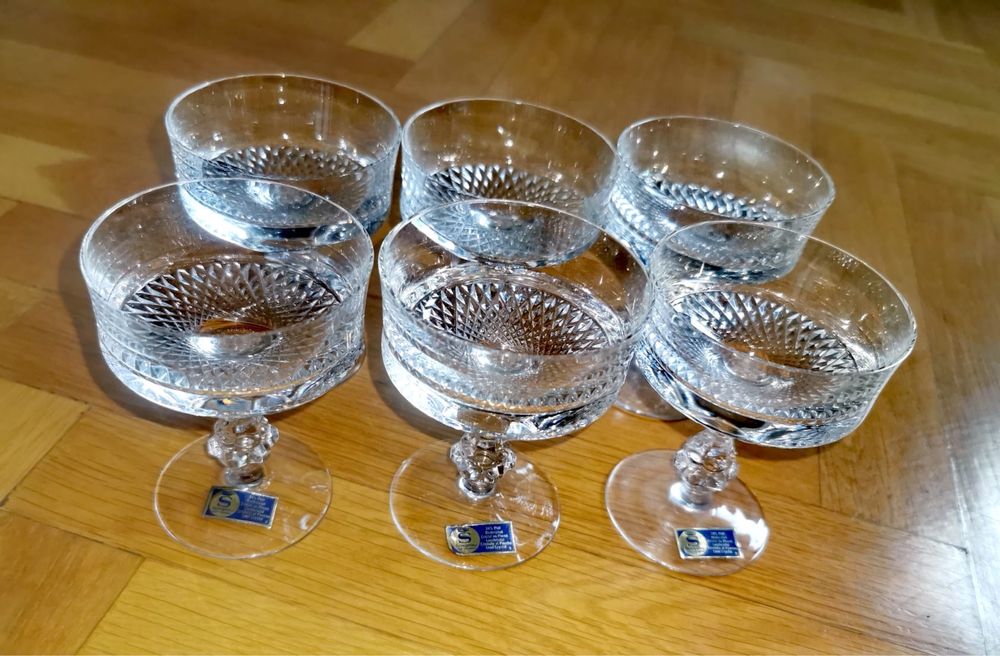 Антикварни кристални чаши комплект сет сервиз кристал шампанско вино 6