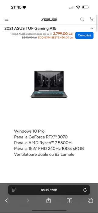 Laptop Asus TUF GAMING A15 garantie inca 1 an