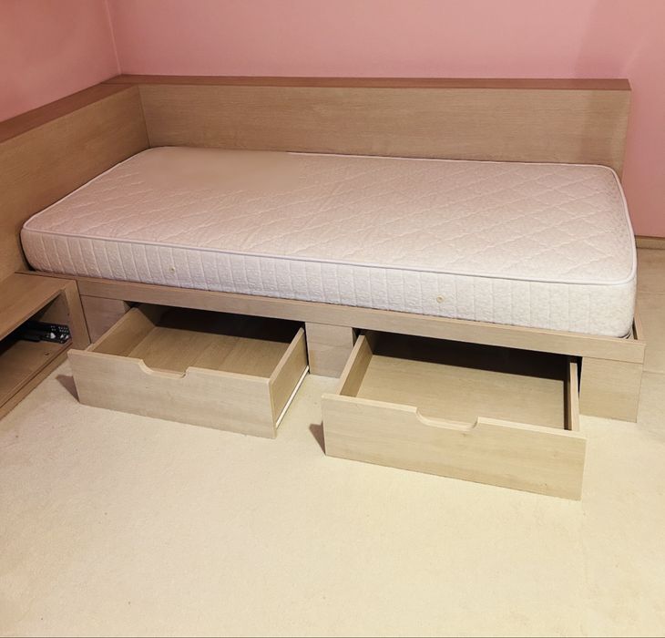 Pat o persoană 90x200 cm cu saltea și sertare – complet