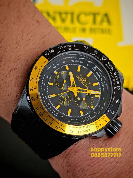 INVICTA Aviator Black/Yellow 50 mm, Инвикта нов ръчен часовник