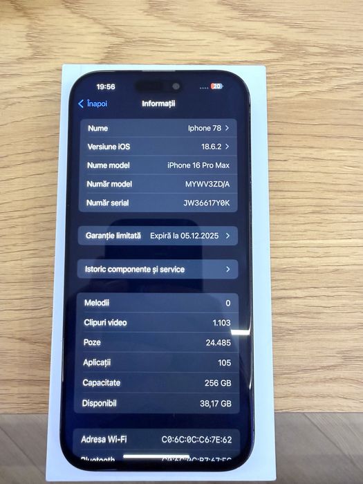 Iphone 16 PRO MAX 256 GB / Black Titanium / 92% bat / Decembrie 2024