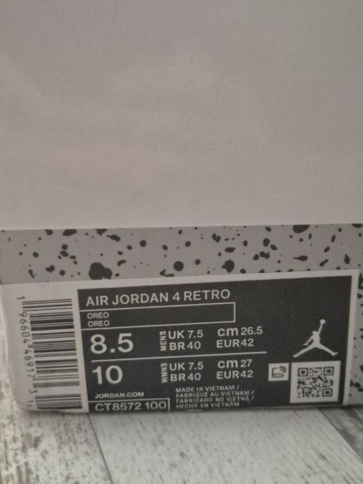 Jordan 4 Retro White Oreo