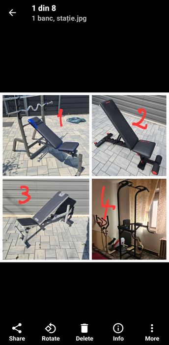 Gantere, bancă piept, discuri, bară haltere, diverse fitness, bicicletă eliptică