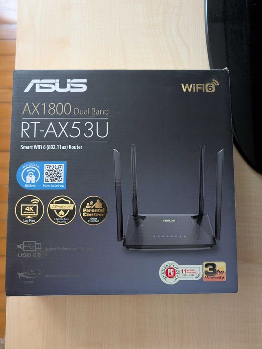 Router Wireless Gigabit ASUS RT-AX53U AX1800, Wi-Fi 6, Dual Band 574 + 1201 Mbps, negru