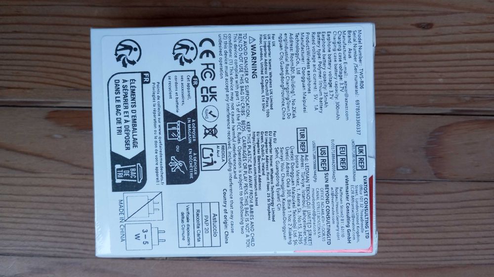 ASUS Безжични слушалки с кутия за зареждане Type C, микрофон, тъч контрол, дисплей за батерията, черни и бели