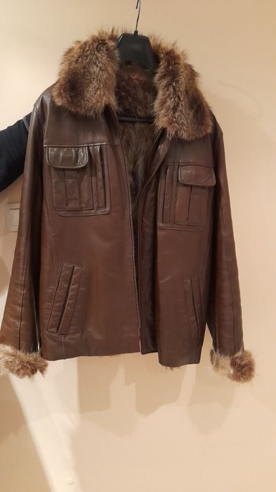 Мъжко кожено яке от естествена агнешка кожа и естествен пух