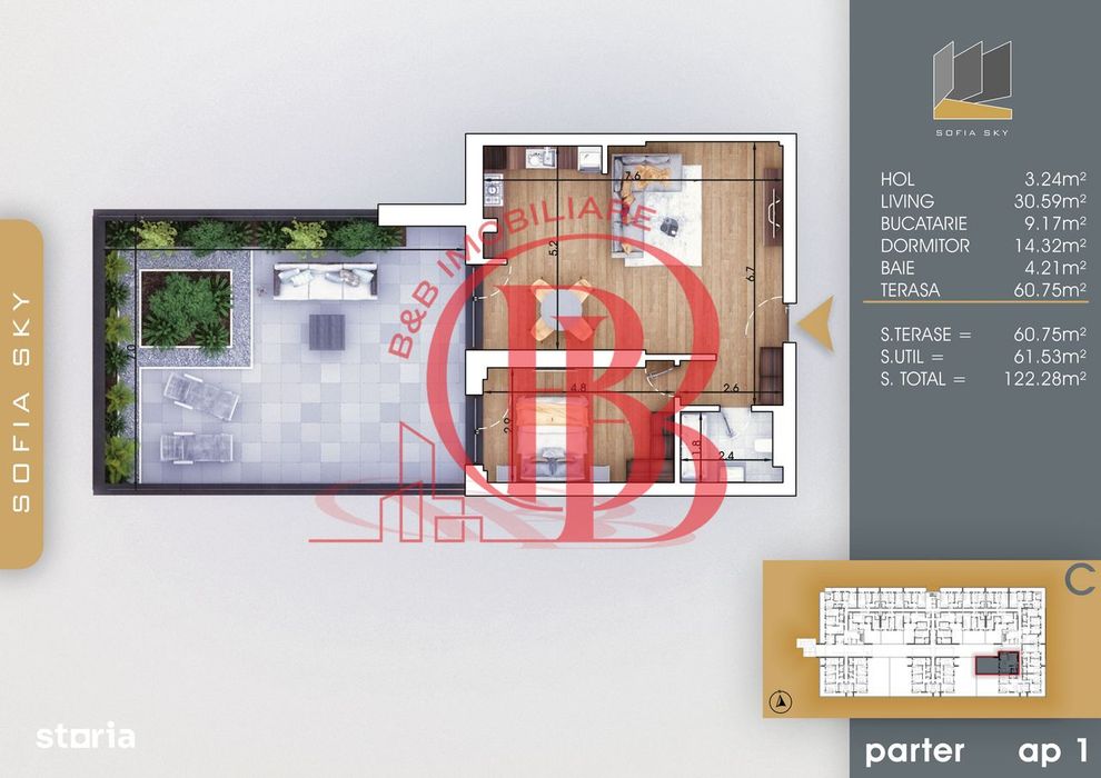 2 camere Terasa 60mp Mutare Rapida-Acte Gata Th. Pallady