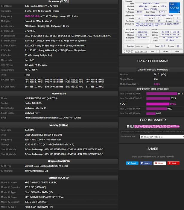 Computer 12700kf 32 GB RAM DDR5