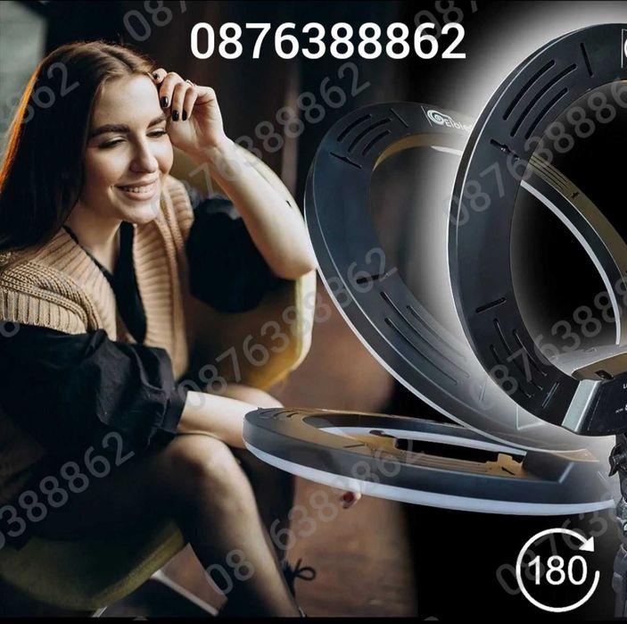 Професионална LED РИНГ Лампа 48см  3 Стойки за Телефон и Дистанционно