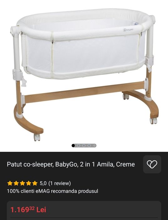 Pret fix. Patut co-sleeper, BabyGo, 2 in 1 Amila, Creme