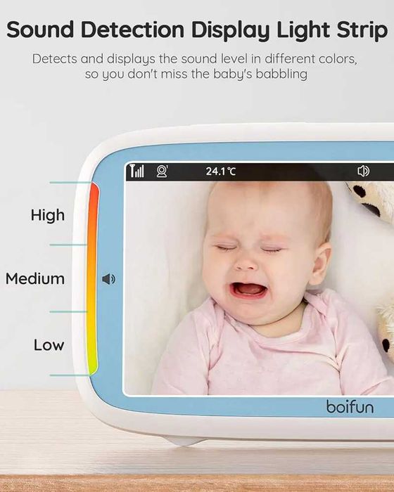 Бебефон BOIFUN VB805 с 300 метра обхват, 5 инча, IPS, без Wi-Fi, PTZ..