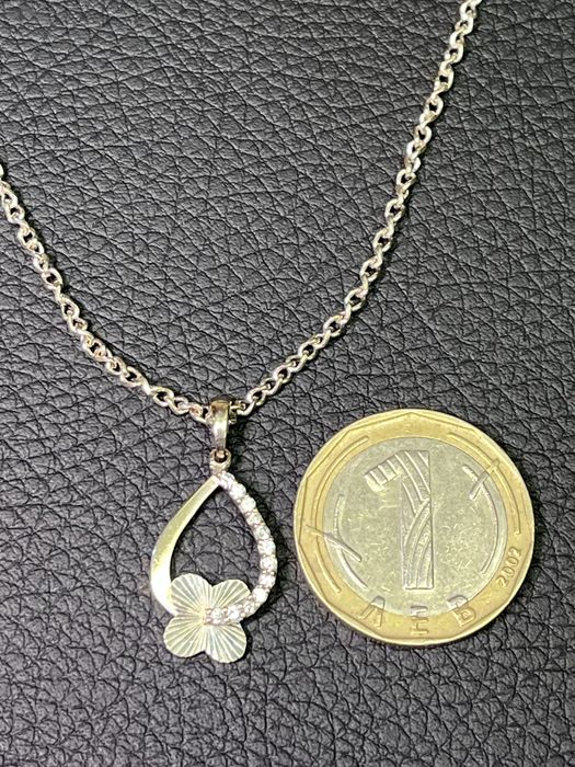 Бяло Злато синджир висулка медальон циркон zlaten 14 K 585 gold