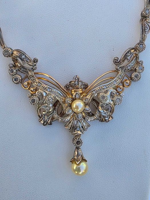 Colier Vintage Aur 19 kt si Argint cu Perle Akoya