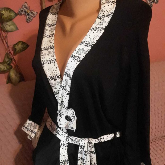 Дамски Халат черно/бял