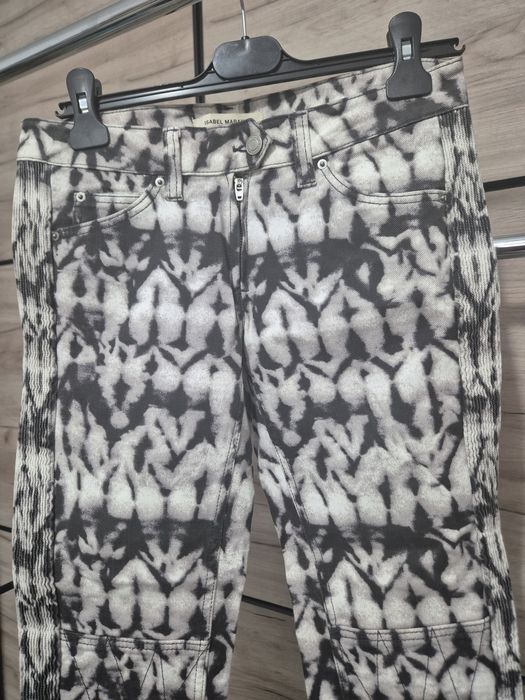 Blugi Isabel Marant pour H&M – imprimeu alb-negru, stil biker, mărimea 36