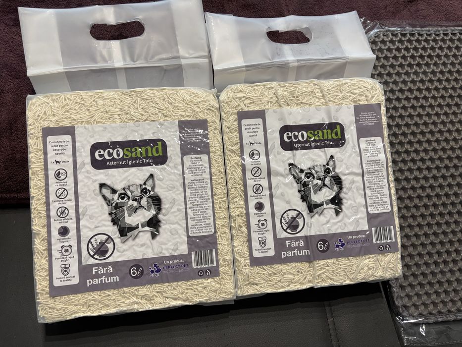 Pachet 2 pungi nisip tofu + covoras litiera