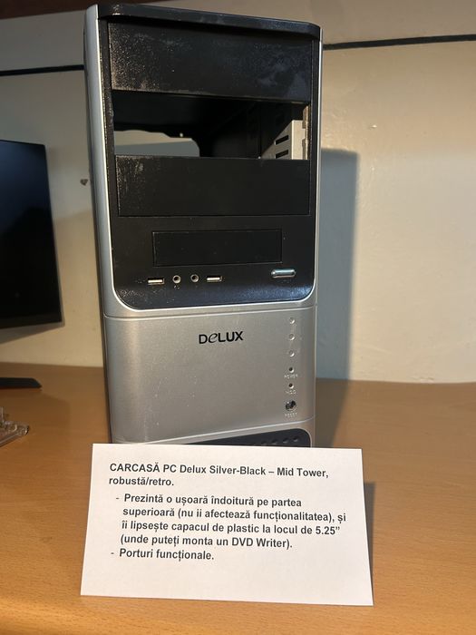 Carcasa PC Delux Silver-Black, Mid Tower, robusta/retro.