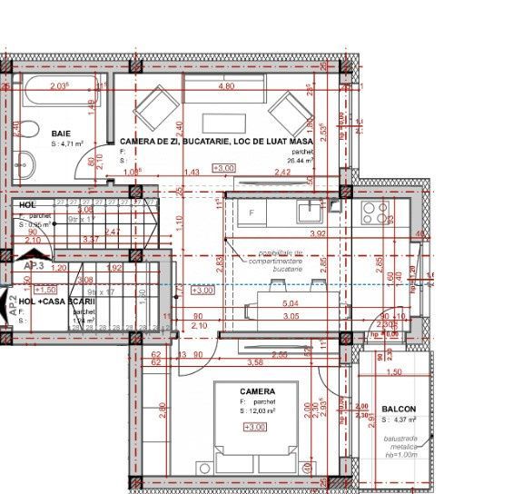 Apartament 2 camere, bucatarie separata