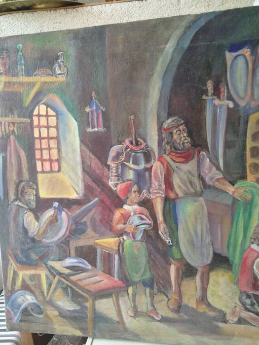 Продавам антикварна картина Средновековни крепостни мотиви 3