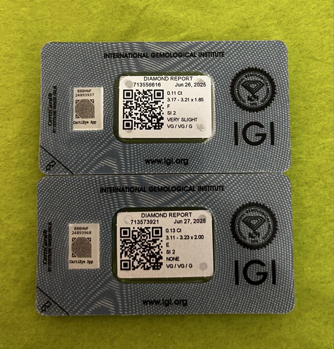 Diamante naturale certificate IGI – 0.13 ct și 0.11 ct (E/F, SI2)
