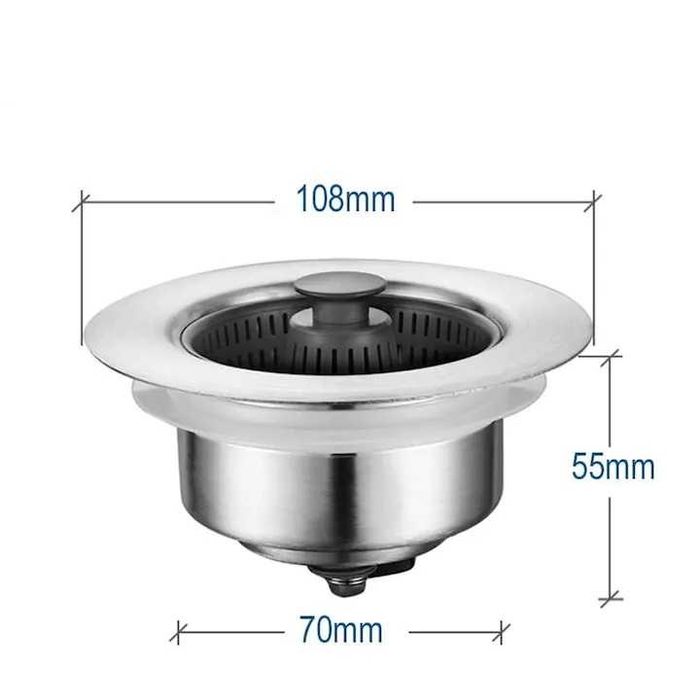Sita scurgere cu dop pt chiuveta,cu doua site,inox,108x70x55mm