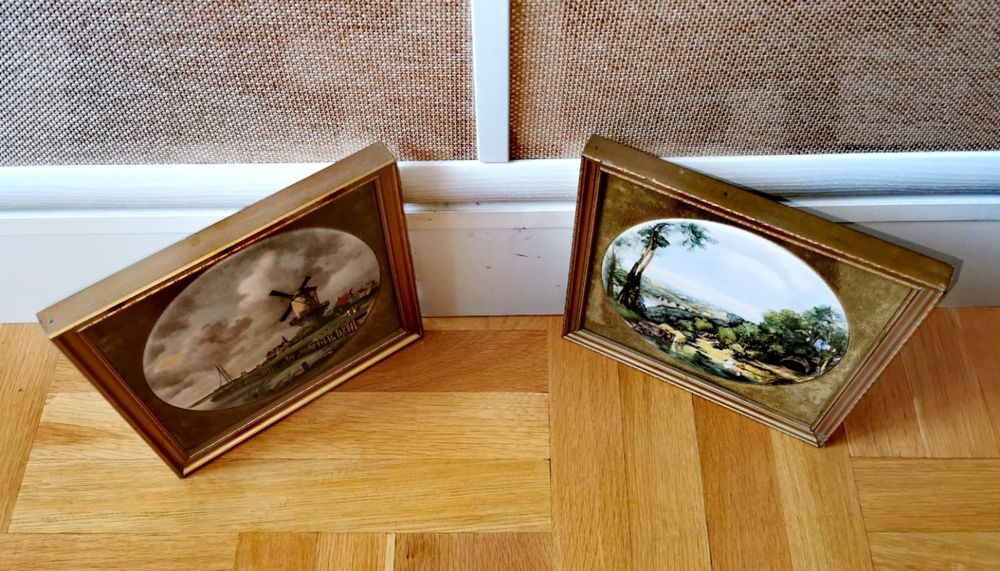 Картина миниатюра плакет 2бр антикварна керамика ръчно рисувани рамки