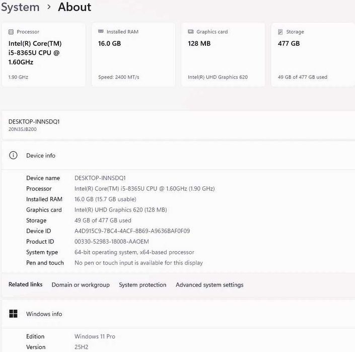 Лаптоп Lenovo Thinkpad T490 16gb DDR4 RAM, 512GB NVME SSD