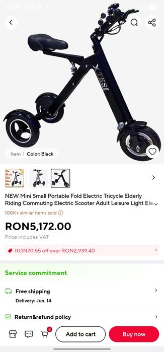 Tricicletă electrică pliabilă 250W 36V roți 10 inch