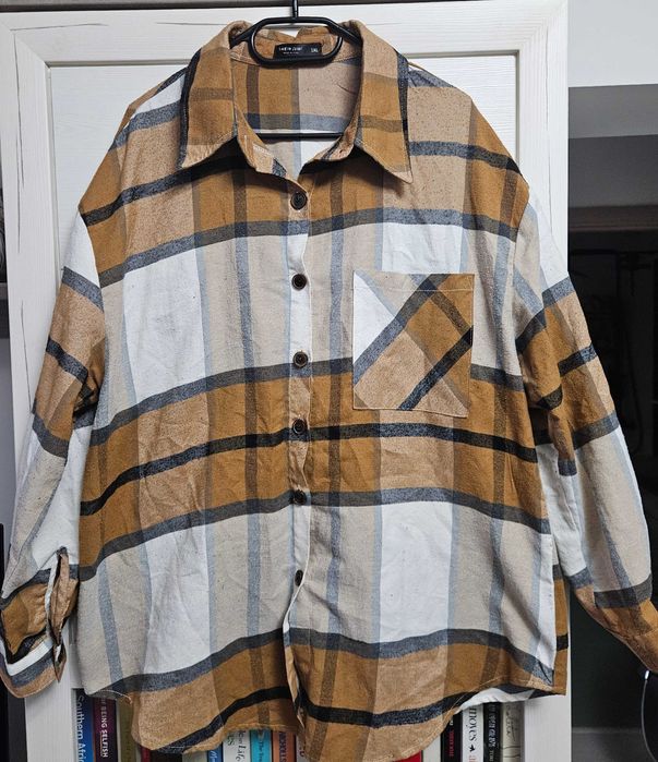 Camasa cu carouri crem-maro