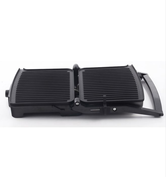 Gratar electric grill Panini barbeque, 2000 W, termostat reglabil, placi antiaderente, Negru/Inox