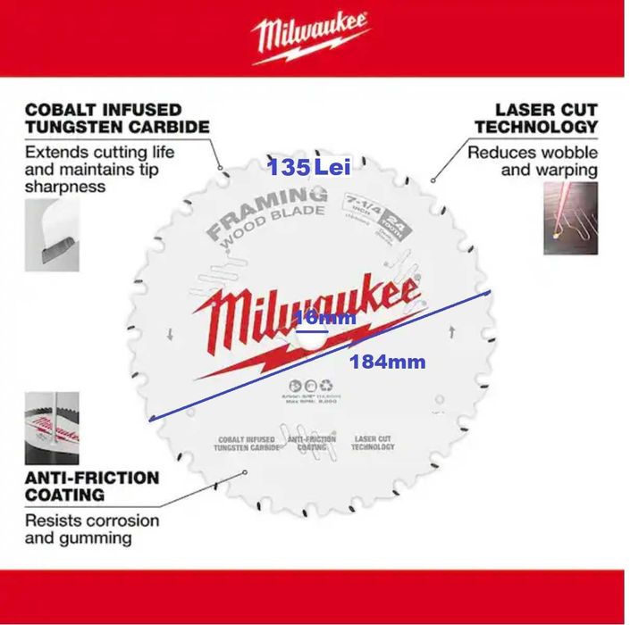 Panza disc circular Milwaukee, Diablo, AvantiPro
