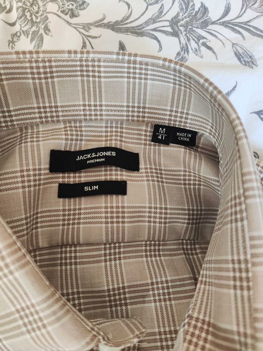 Риза с дълъг ръкав Jack & Jones сиво каре