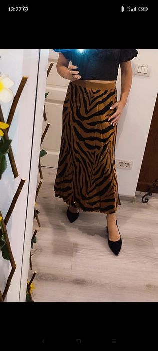 Fustiță maxi, imprimeu leopard, banda lata elastica in talie