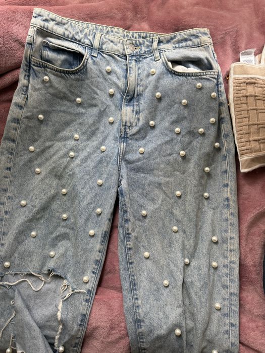 Сини дънки с перли