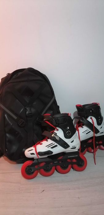 Role OXELO #40 freeride MF500 HardBoot Alb-Rosu Adulti cu Rucsac OXELO