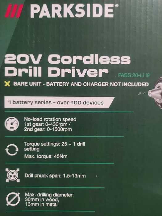 Parkside PABS 20-LI 19 Bormasina gaurit/ insurubat* fara baterie