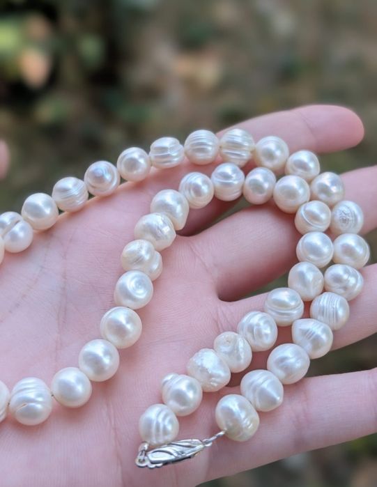 Vechi colier lant cu perle naturale de cultura, cu inchizatoare deosebita, din argint de 835, pandantiv perla