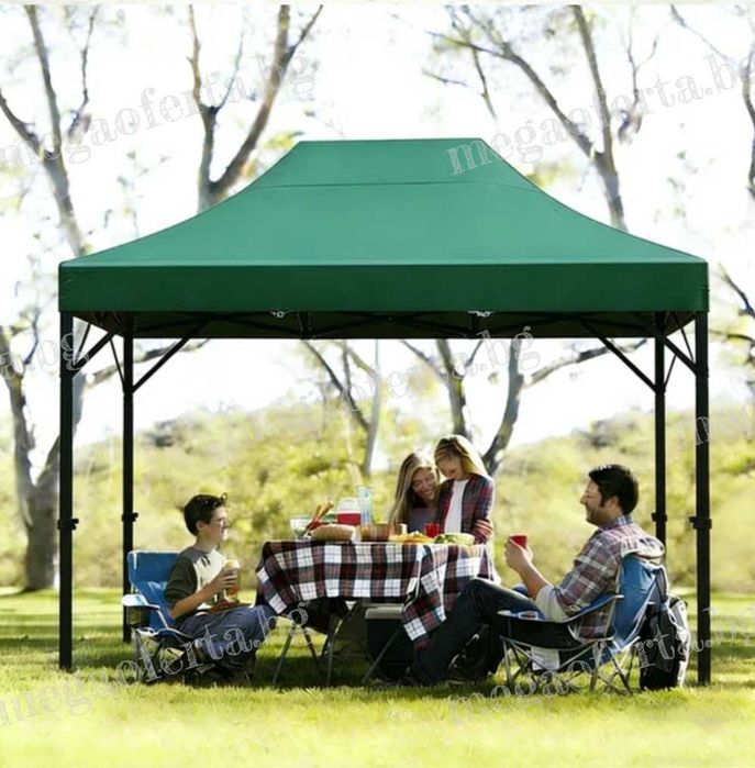 Градинска Шатра 3х4.50 – 23кг със Страници и Зелено Гумирано Покривало