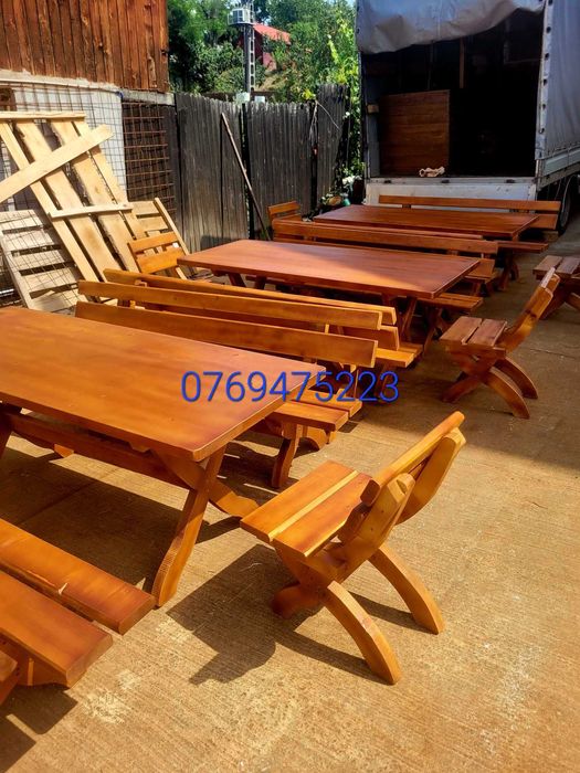 Set masa lemn masiv ,balansoar si pergola din brad.Mobilier rustic