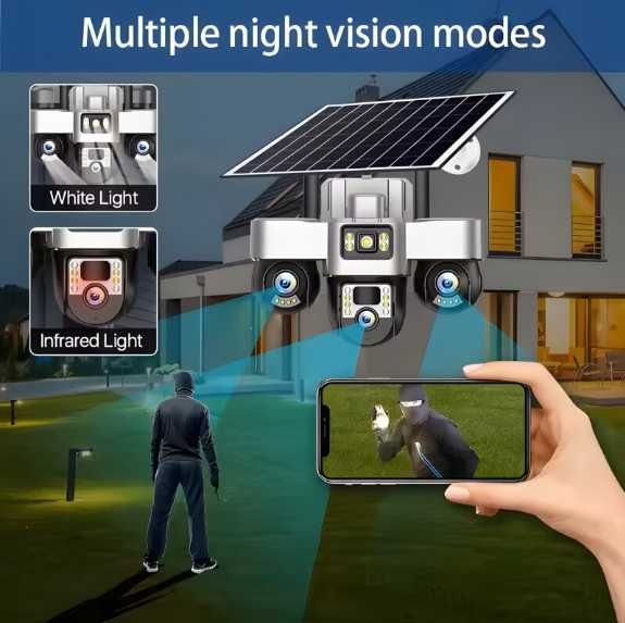 Камера със соларен панел V380Pro 4G, SIM карта, 18MP Full HD, 3 зони