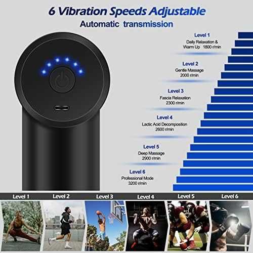 Нов Мини масажен пистолет 6 скорости, 4 глави, безшумен и мощен масаж